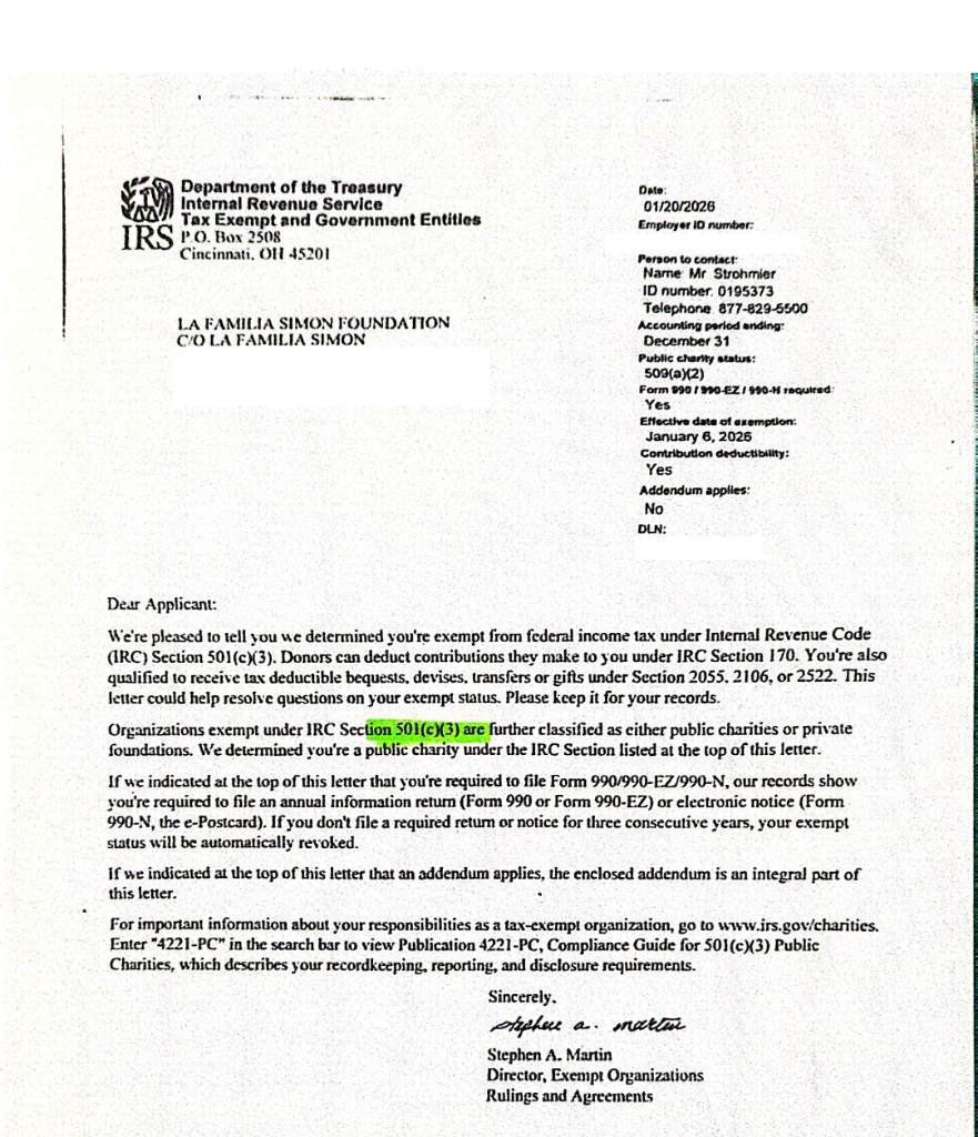 IRS 501(c)(3) determination letter