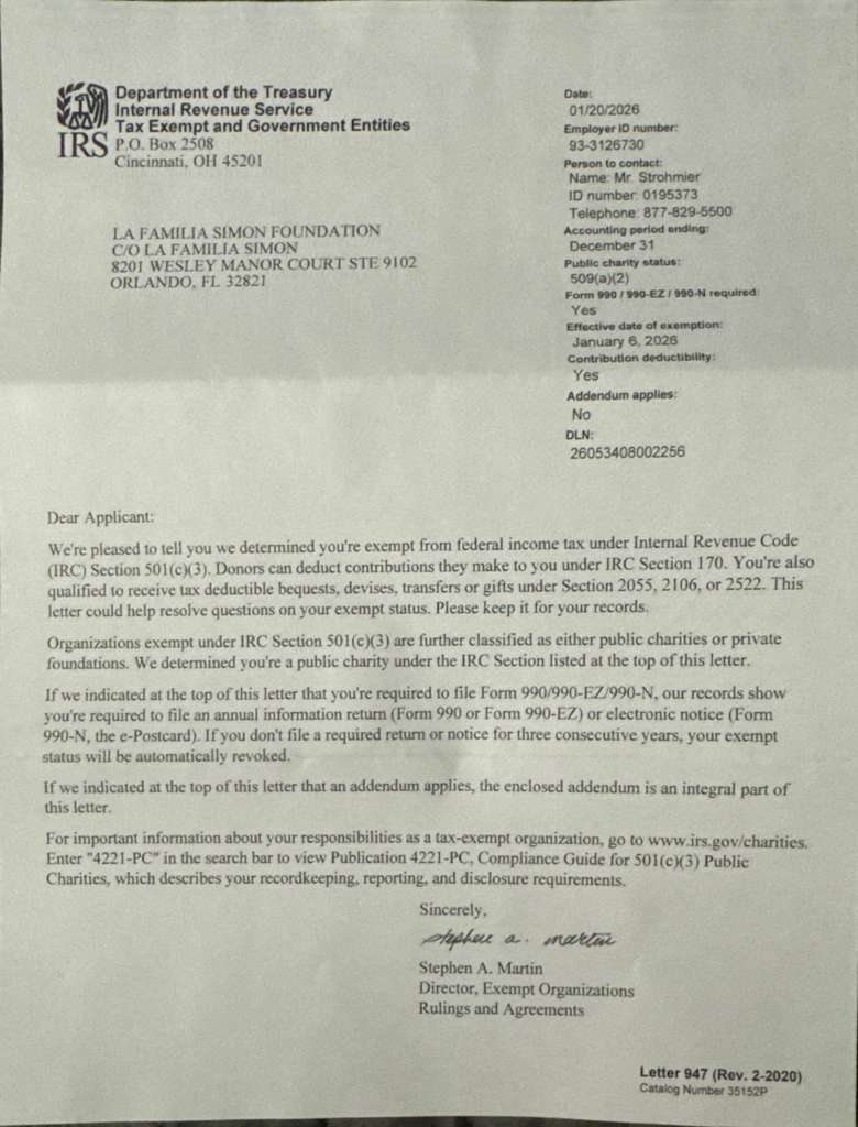 IRS 501(c)(3) determination letter